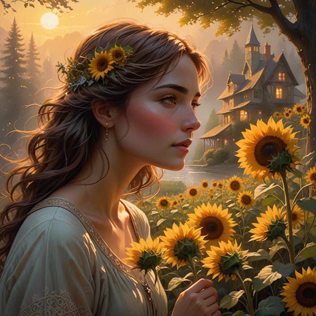 Dreamy Mother Gazing at Her Sunlit Son