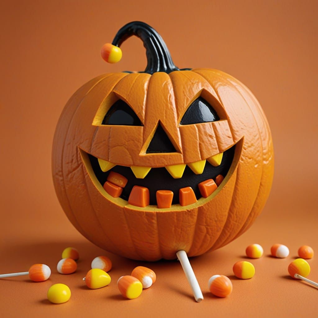 Whimsical Candy Corn Jack-o-Lantern with Lollipop Teeth