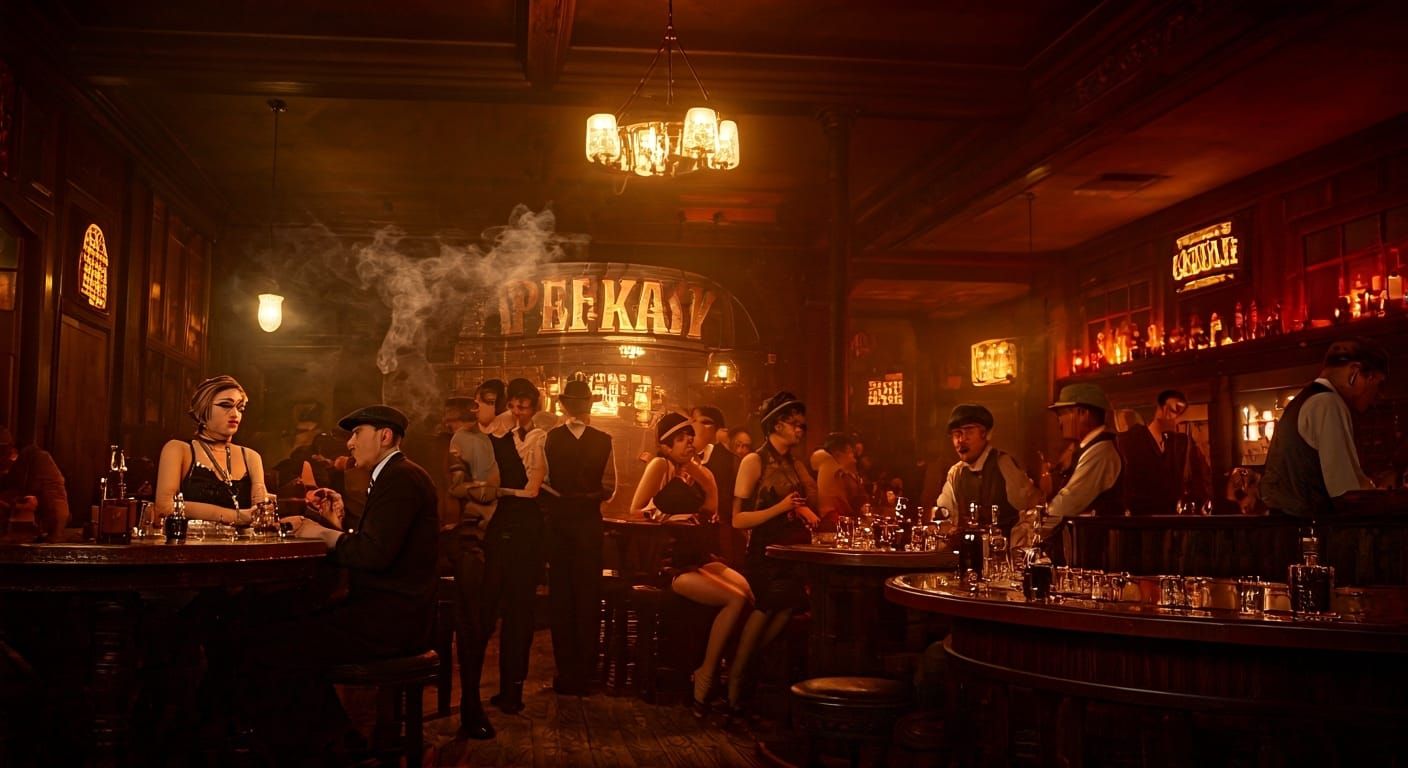 1920s Speakeasy Scene with Glamour and Intrigue