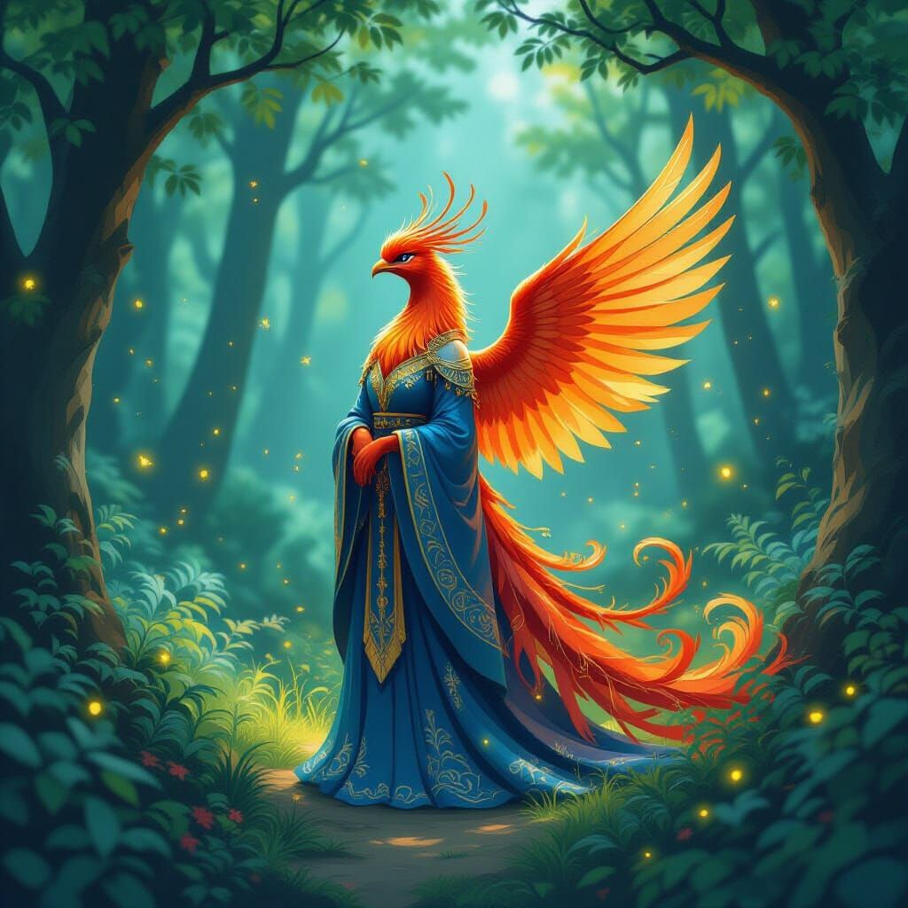 Mythical Star Phoenix Figurines in Dreamy Forest