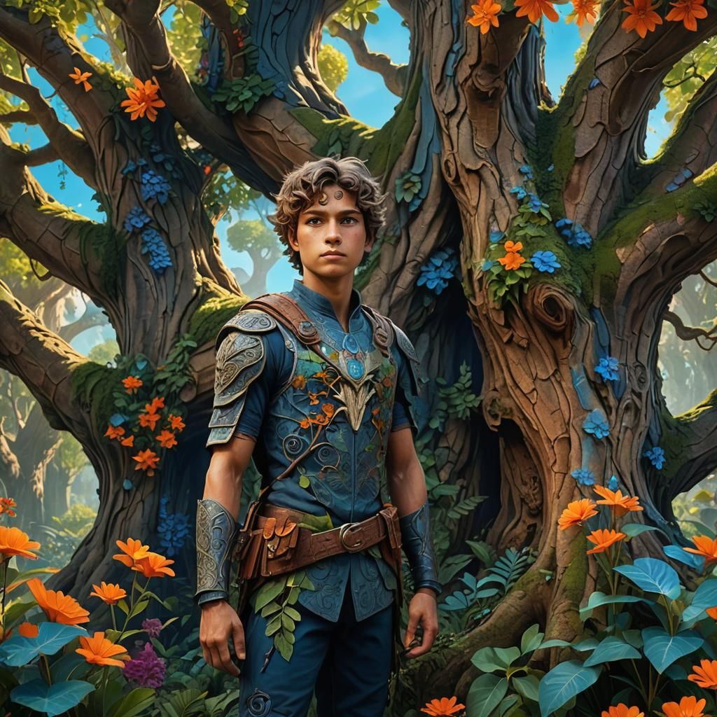 Environmental Guardian in Lush Garden With Ancient Tree