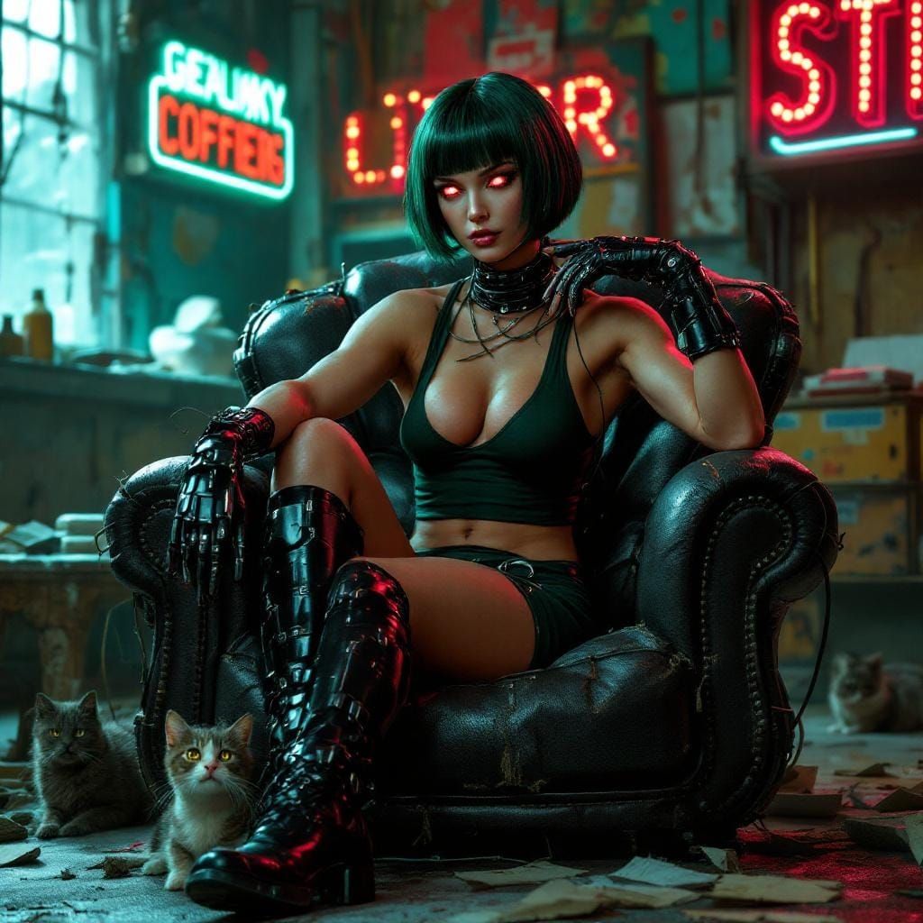 Cyborg Queen of a Dystopian Future in Cyberpunk Style