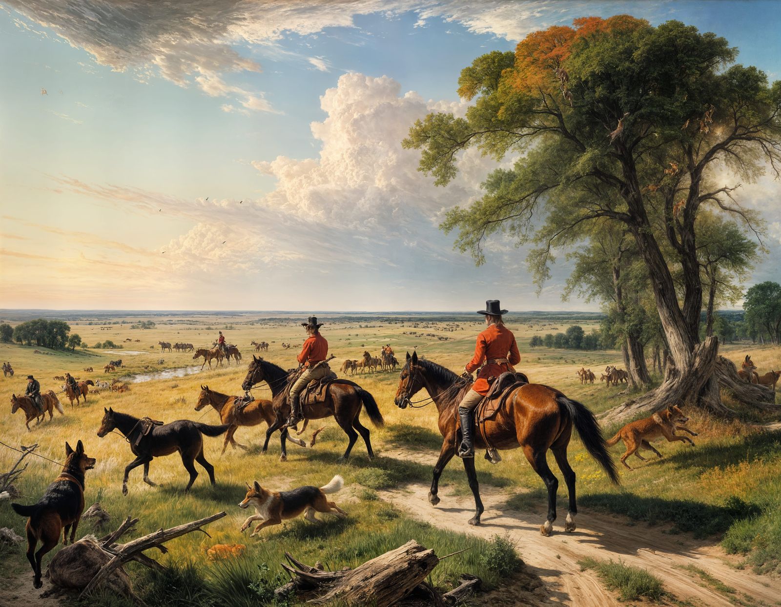 Regal Fox Hunt in 19th Century Prairie Landscape