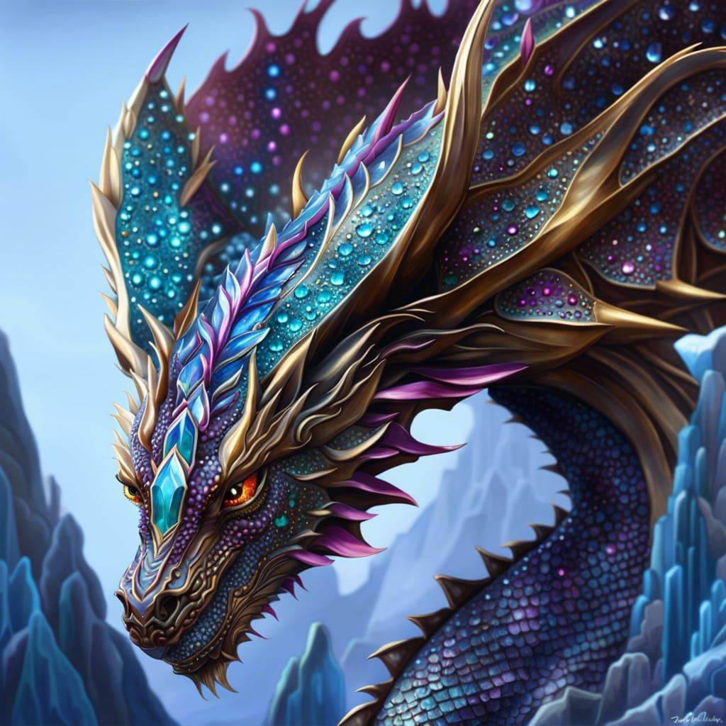 Crystalline Dragon with Jeweled Hide, Hyperrealistic Depicti...