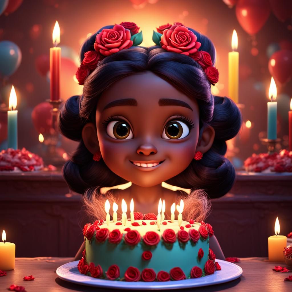 Happy Girl with Birthday Cake, Pixar Style