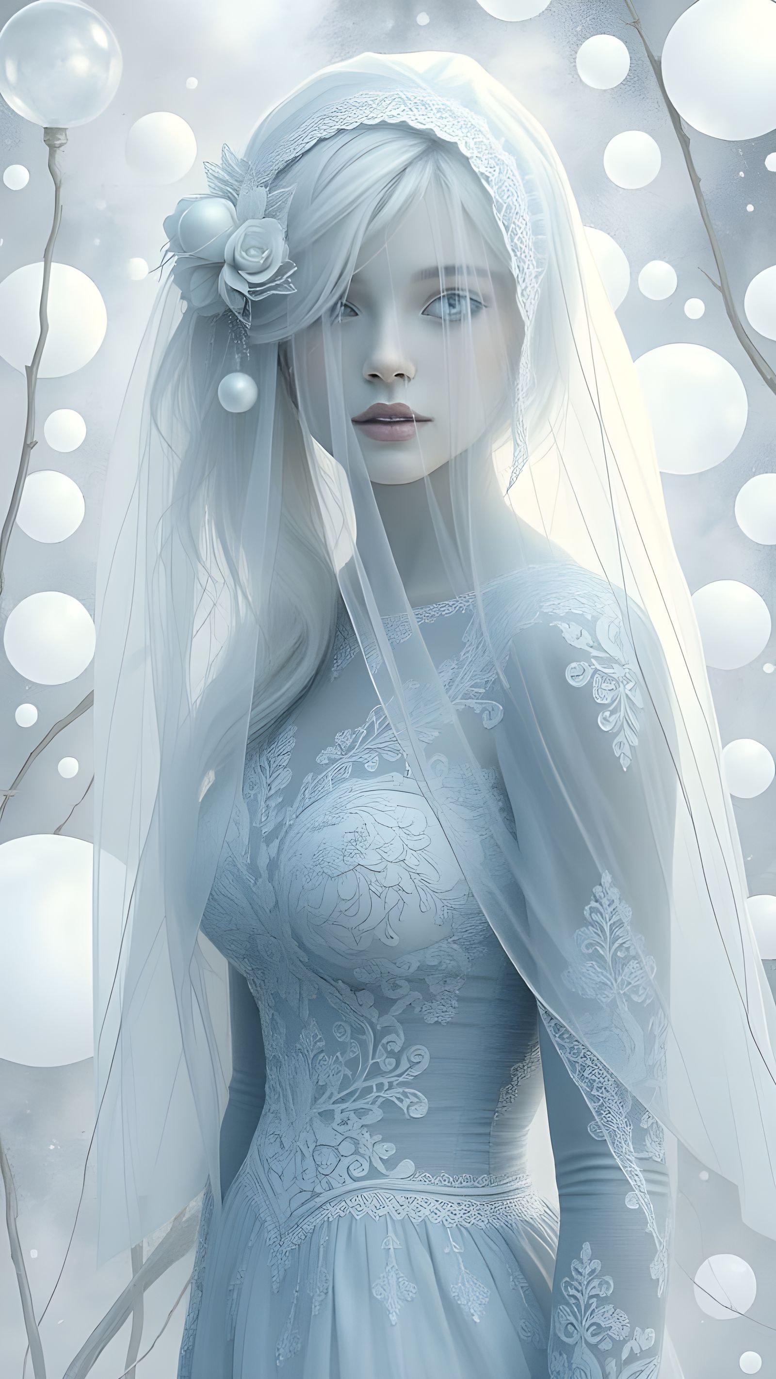 Ethereal Veiled Bride in White, Fantasy Art