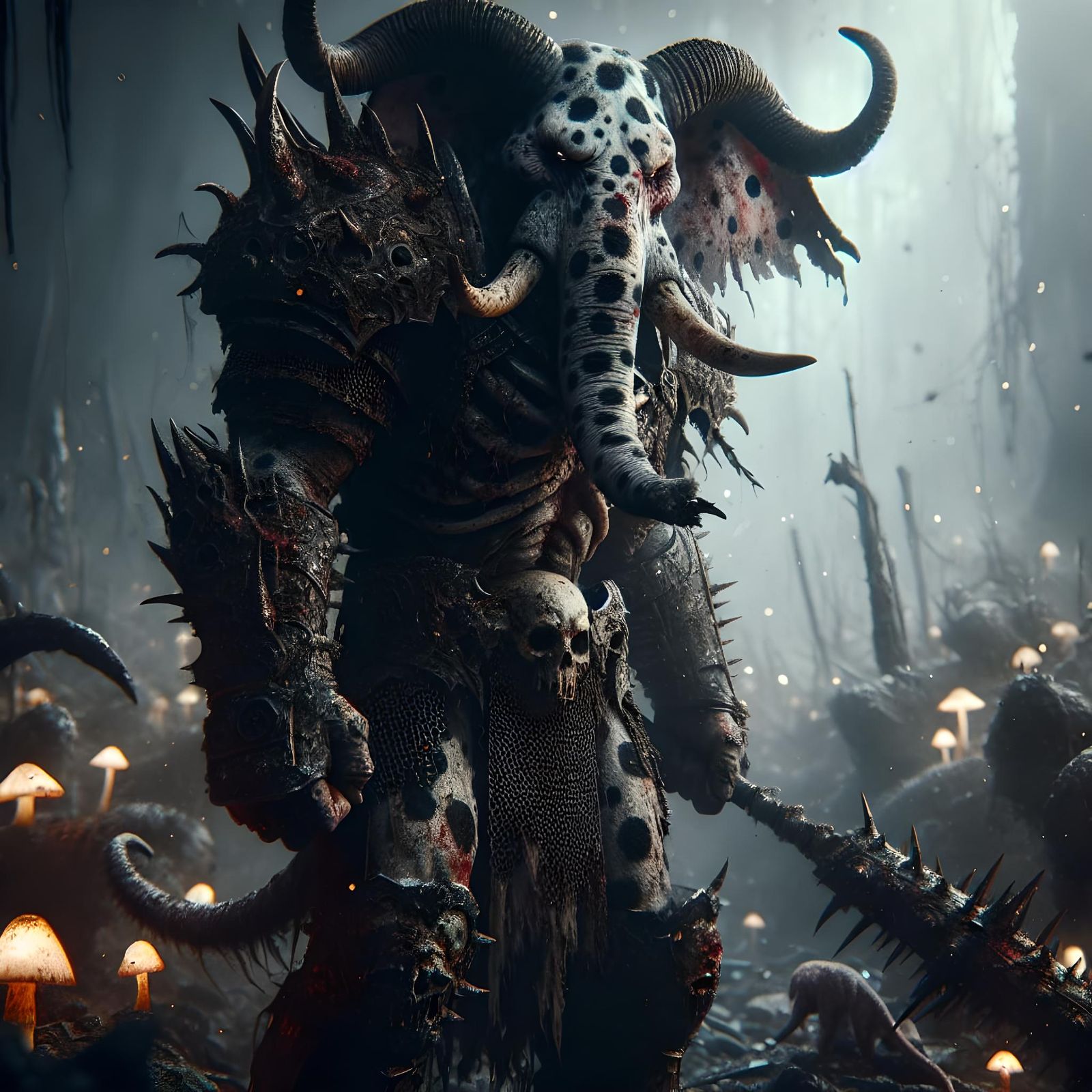 Demonic Dalmatian Elephant in Wasteland Forest