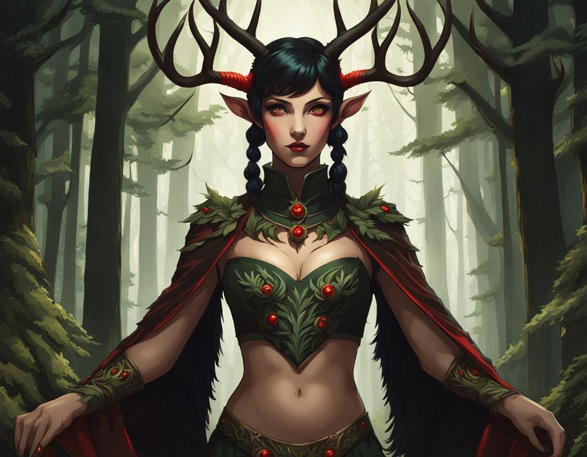 Antlered God and Fae Woman in Forest