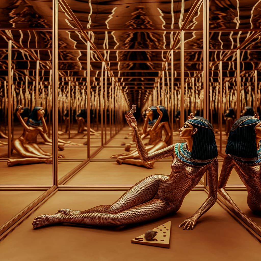 Bastet in a mirror cabinet