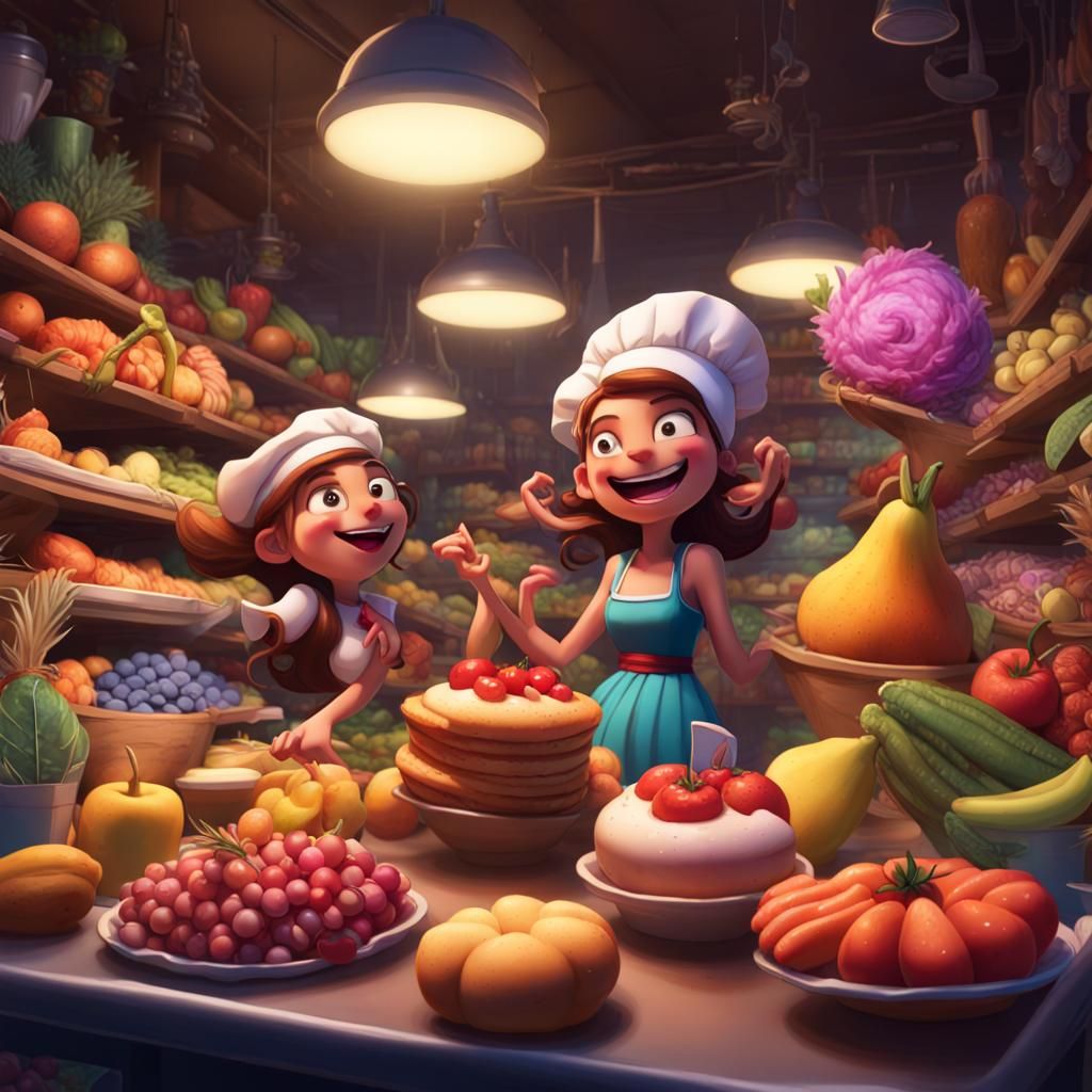 Animated Food Party in Grocery Store
