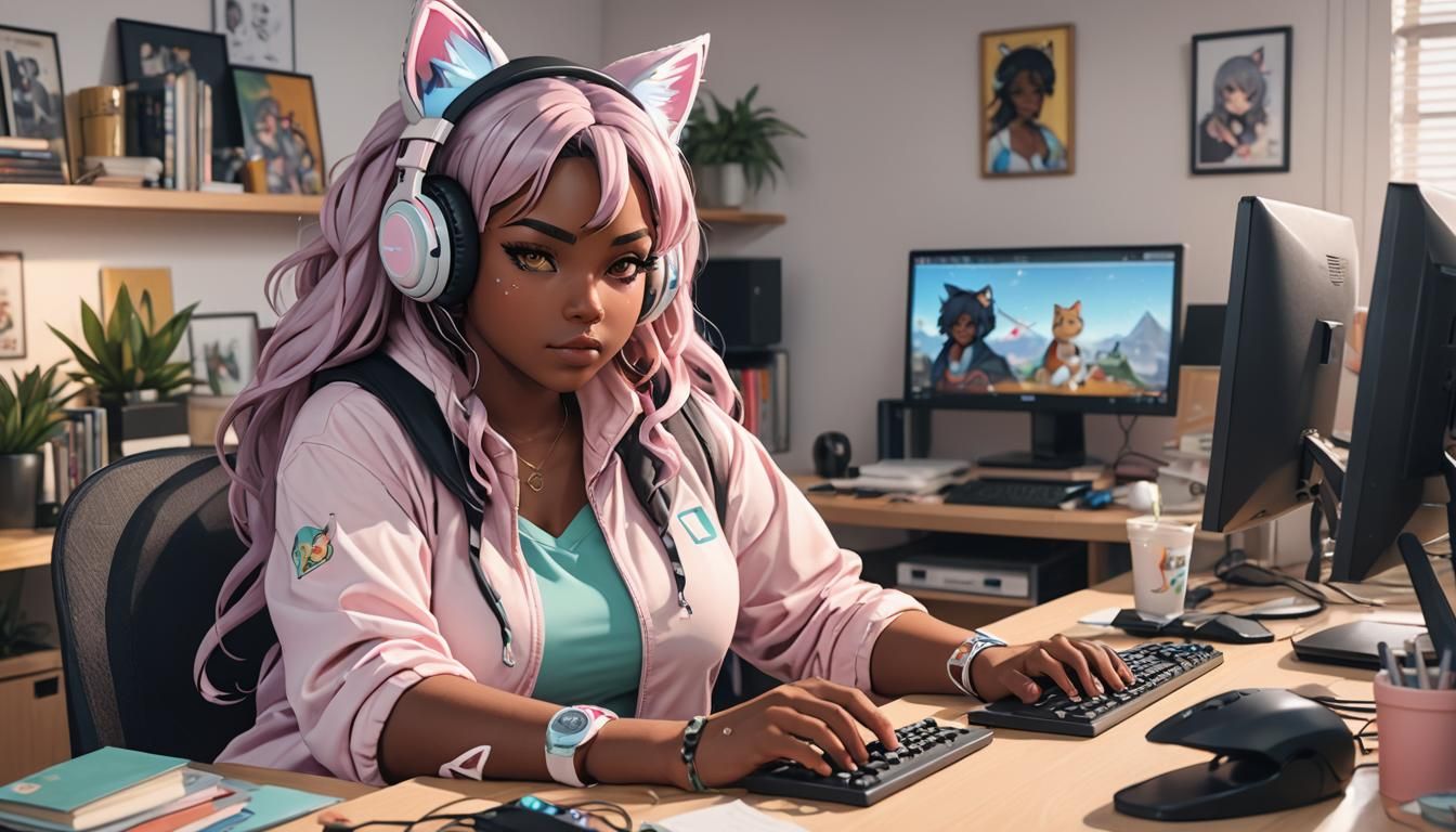 Anime Gamer Girl in 90's Anime Style