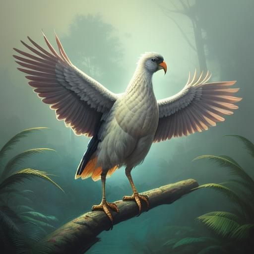 Photo edit of a menacing feeding male turkey, tropical atmos...