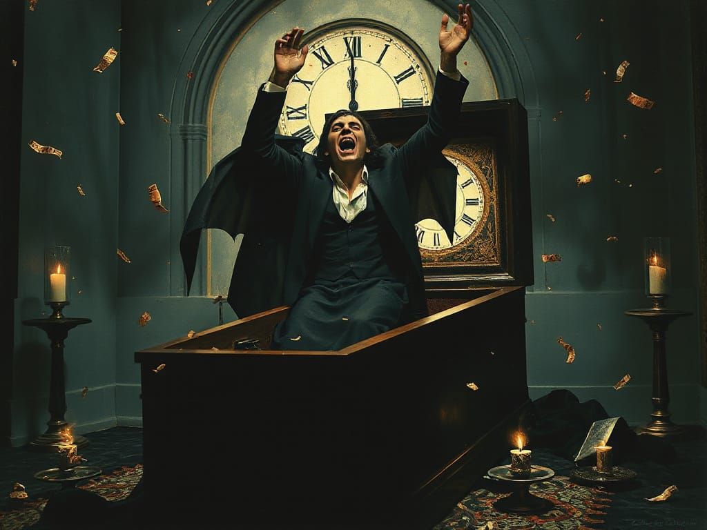 Vampire Rises from Coffin at Midnight