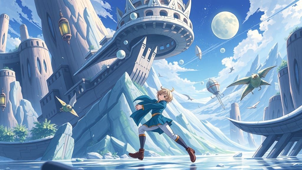 Fantasy Adventure Cover Art in Anime Style