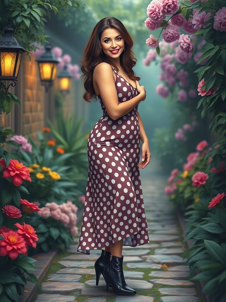 Watercolor Portrait of Arabian Woman in Secret Garden