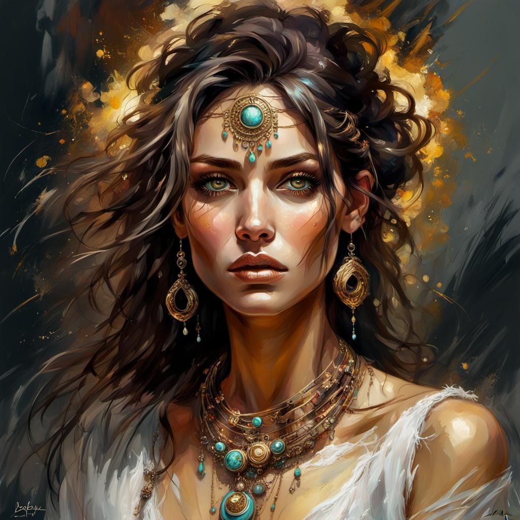 Hyper-realistic digital painting of a beautiful girl, shiny ...