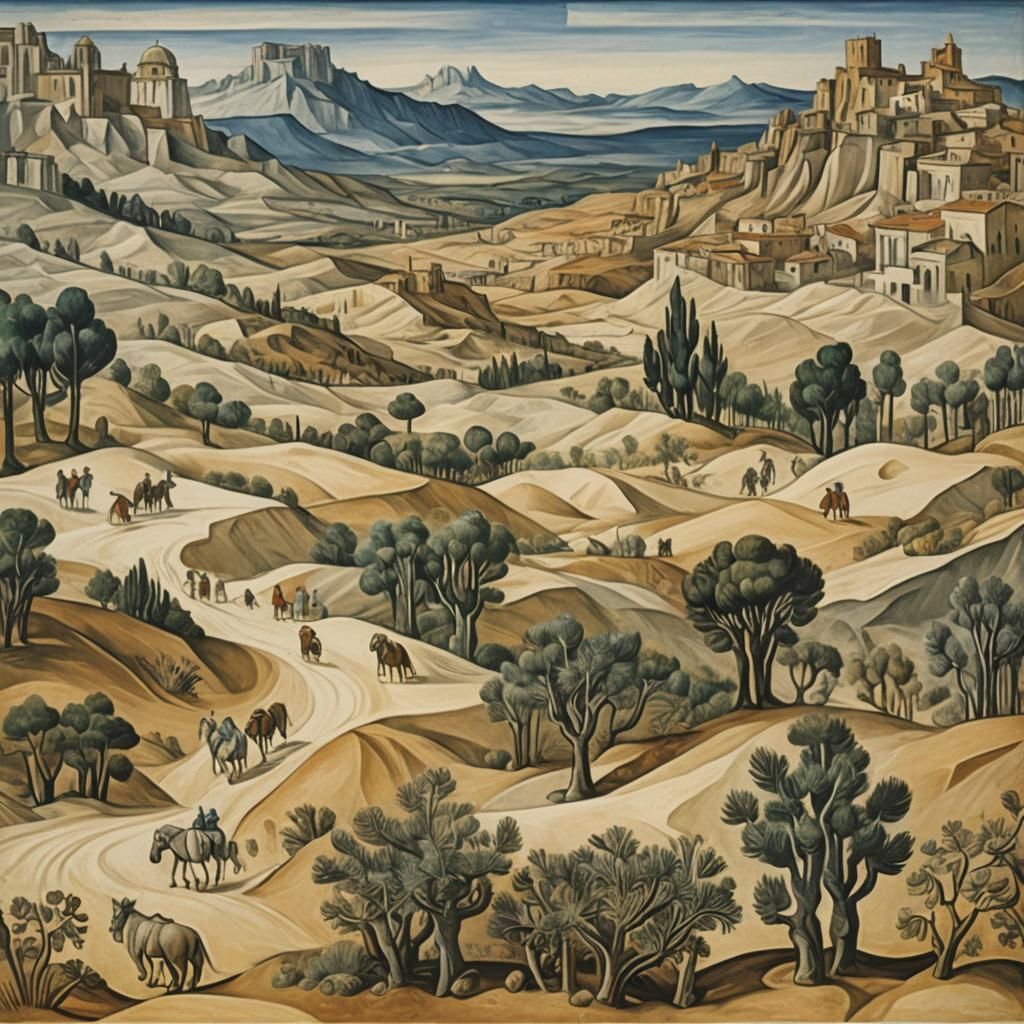Surreal Desert Civilization: Cubist Renaissance Fusion