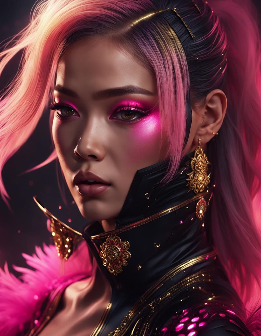 Striking Portrait in Artgerm and Mucha Style