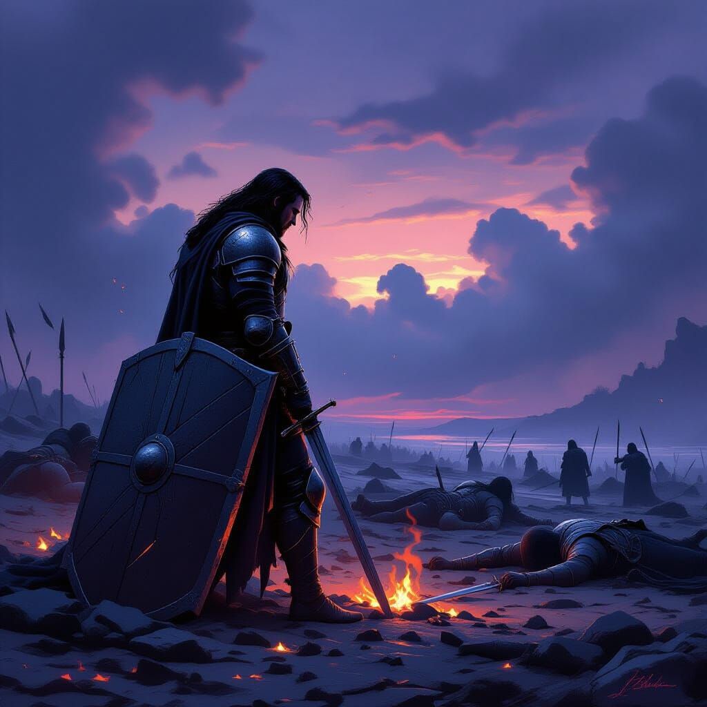 Lone Swordsman on Dusk Battlefield