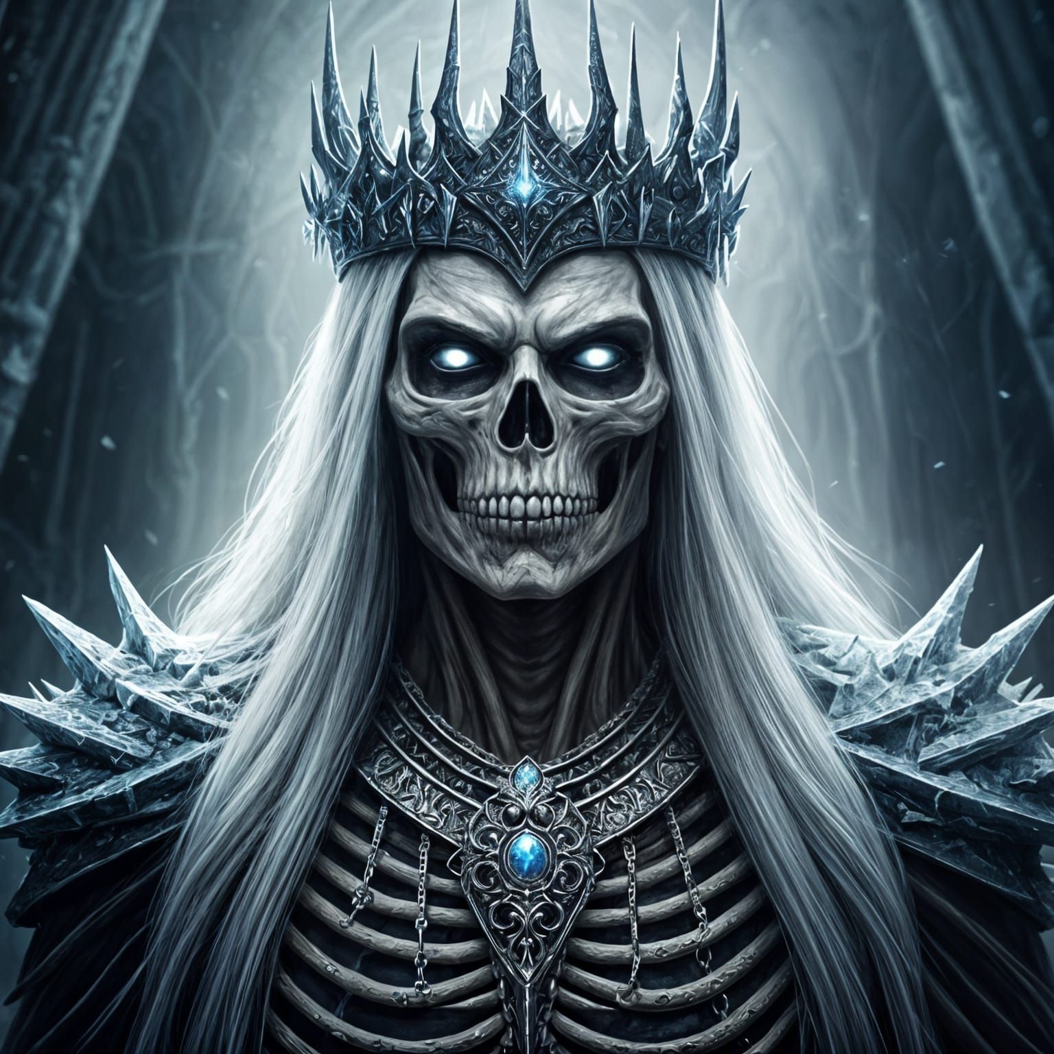 Undead Frost Lich King with Ice Crown