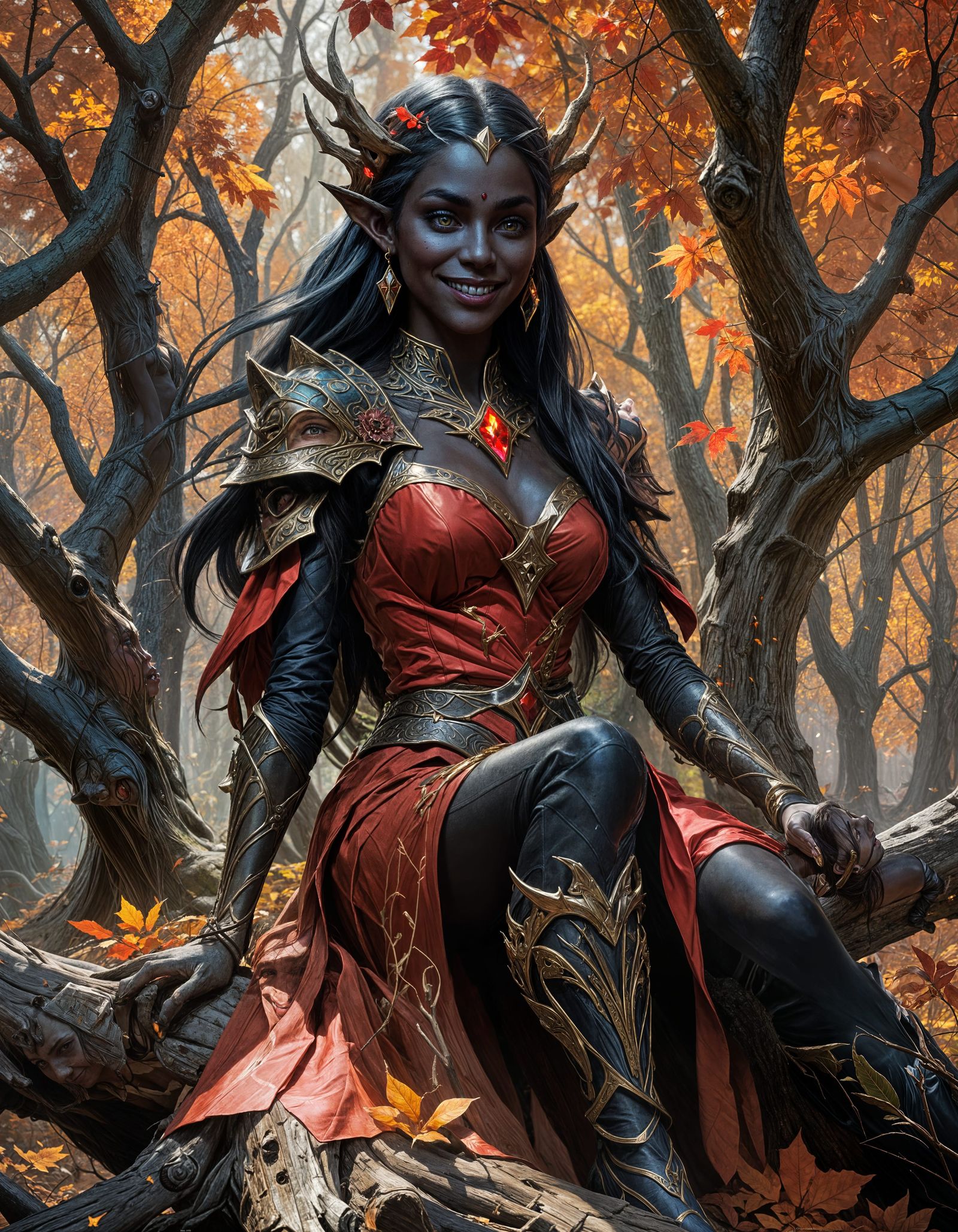 Dark Elf Princess in Autumn Forest Portrait