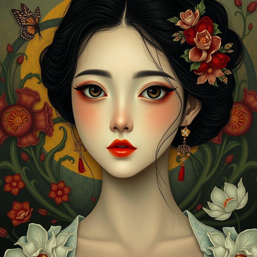 Ethereal Portrait in Opulent, Whimsical Style
