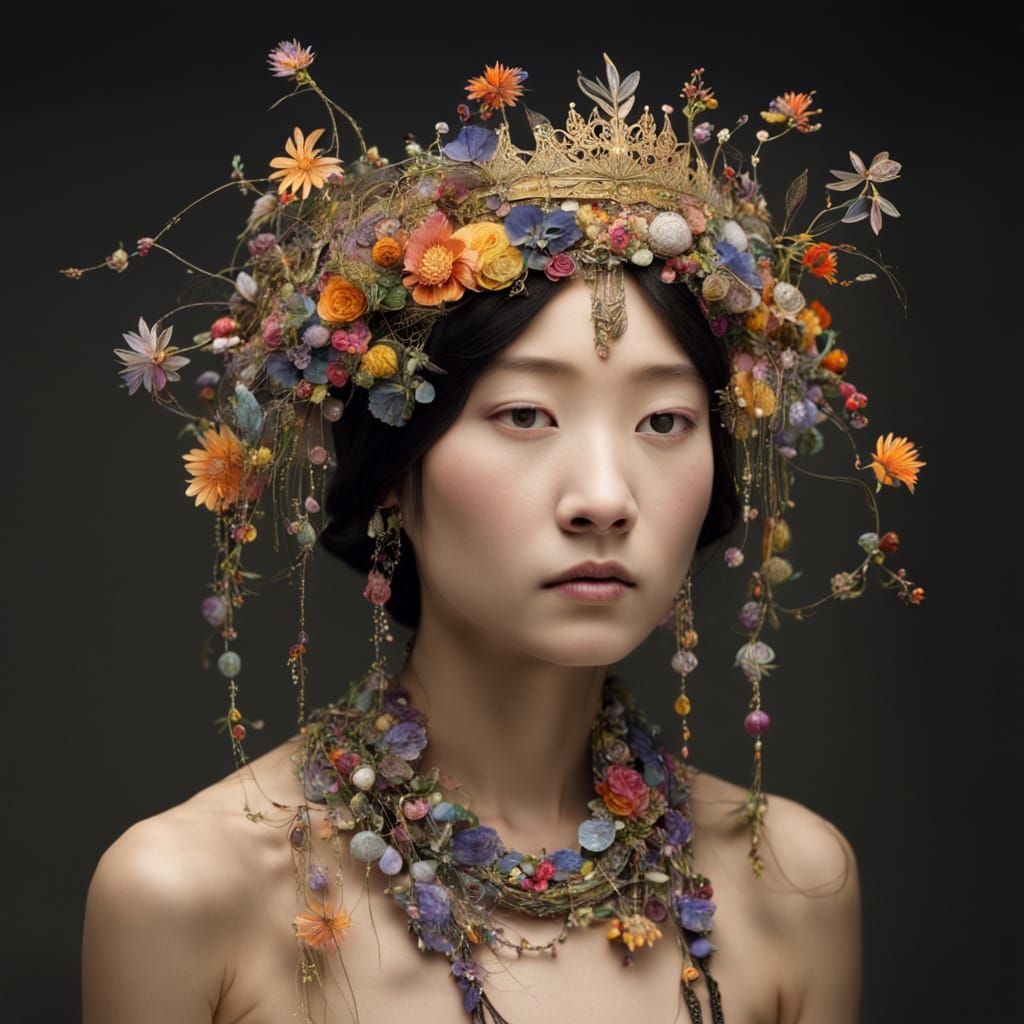 Floral Crown and Jewelry in Whimsical Asian Style