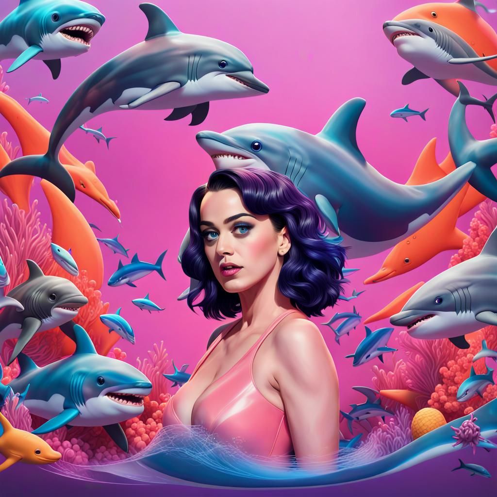 Colorful Undersea Scene: 3D Digital Art with Dolphins