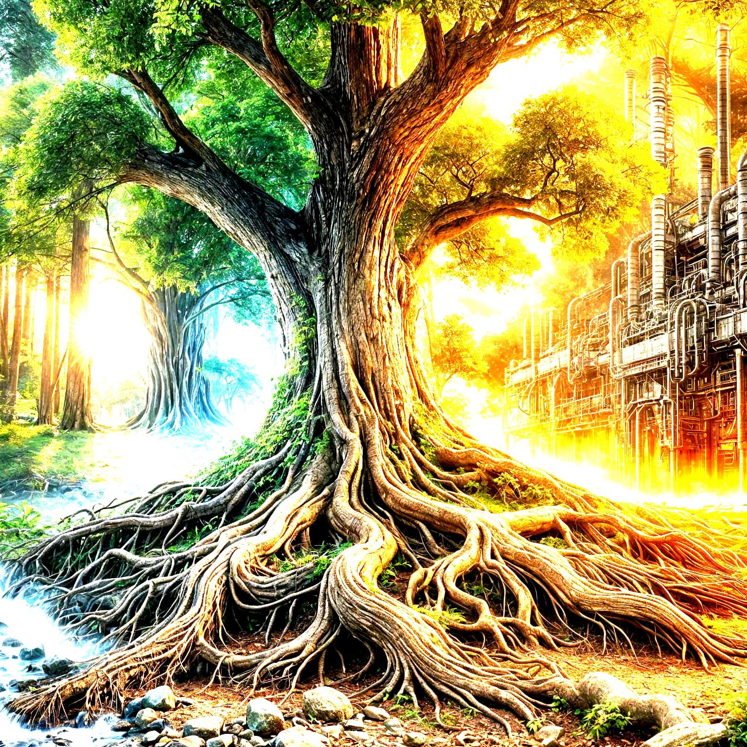 Ancient Tree at the Crossroads of Nature and Technology