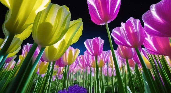 Bioluminescent Tulips in Crystal Cave: Surreal Digital Paint...