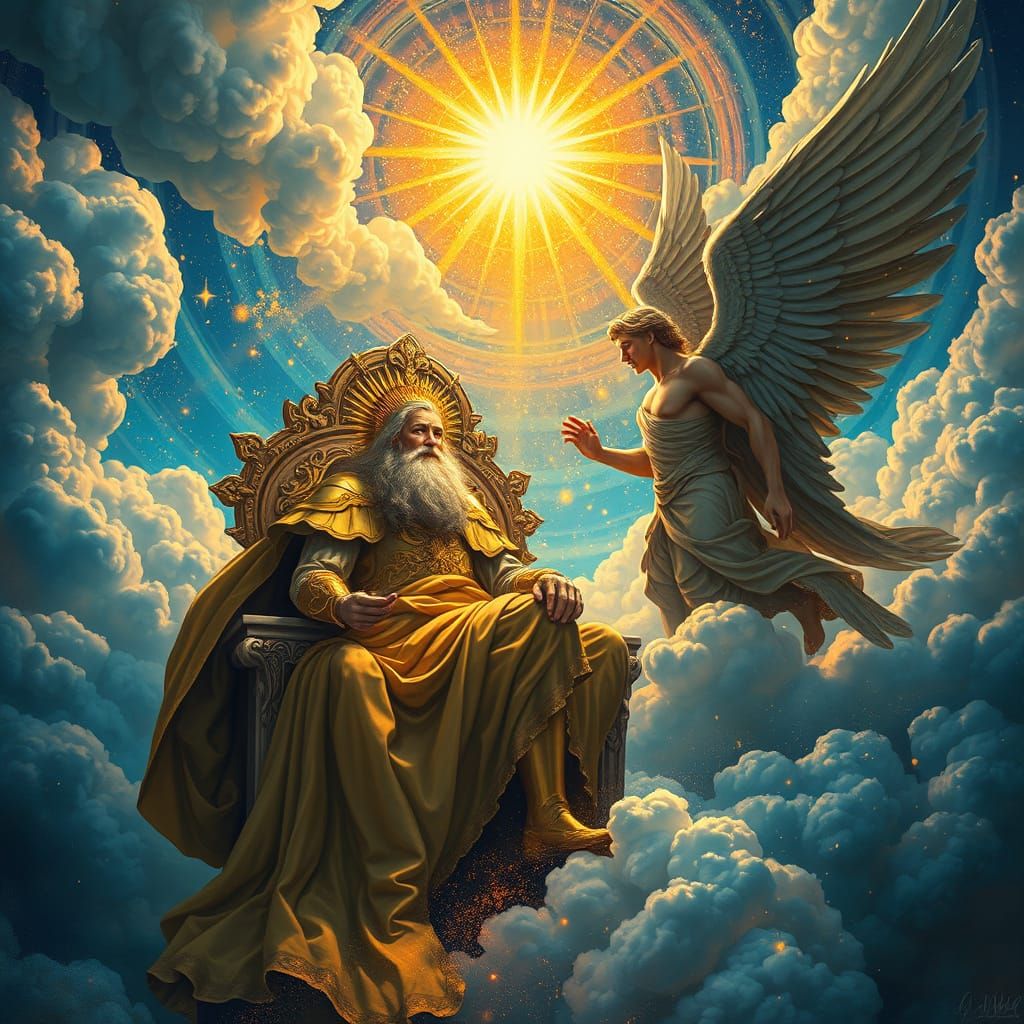 God on Throne in Divine Conversation with Archangel Michael