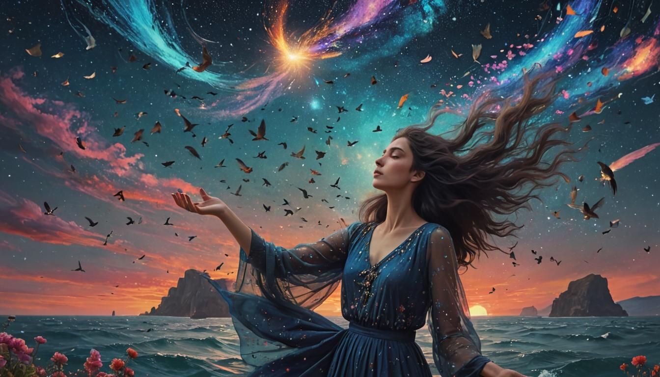Woman Holding Galaxy: Surreal Digital Art