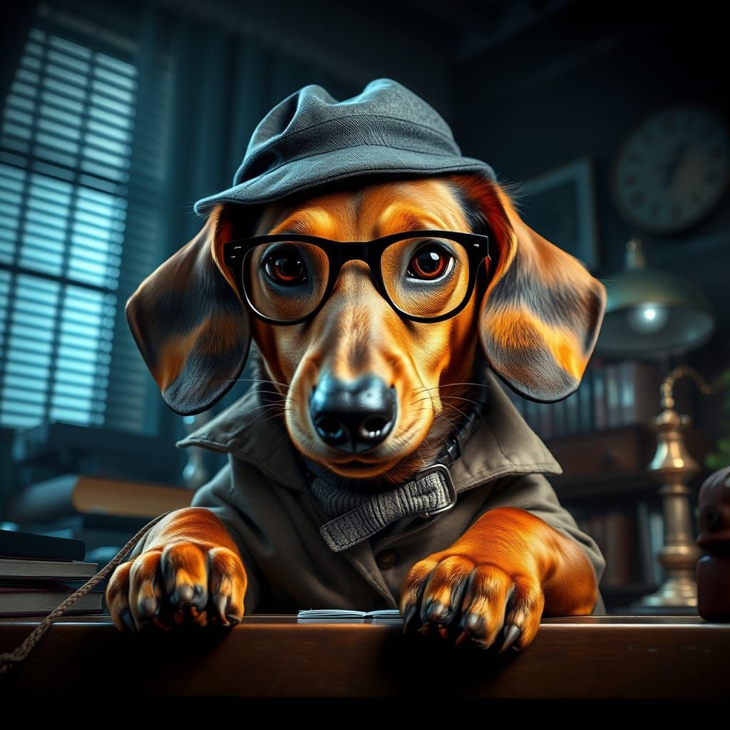 Surreal Noir Detective Dachshund Investigates Mysterious Cas...