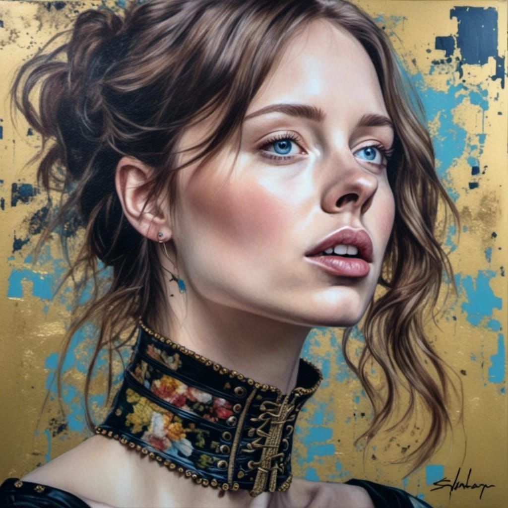 Portrait of Siobhan in Corset Top, Painting Style