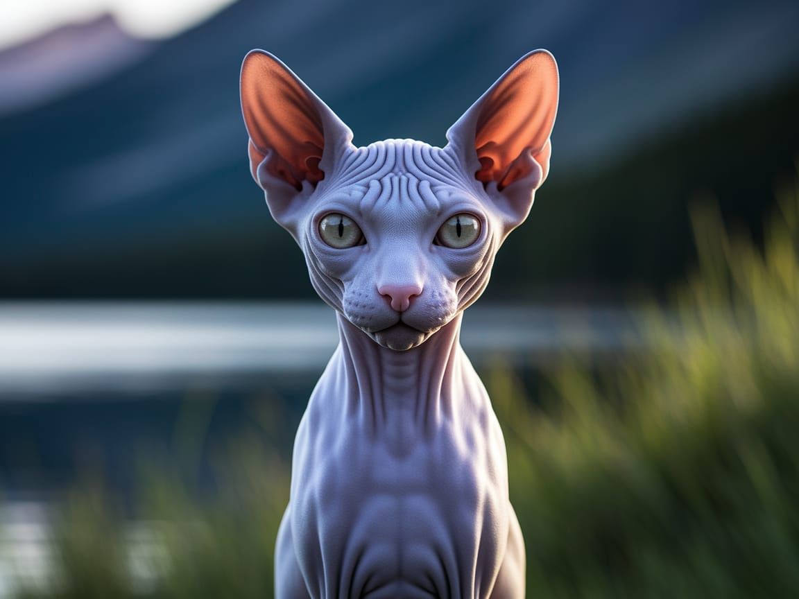 Hyper Realistic Sphynx Cat Portrait in Digital Art