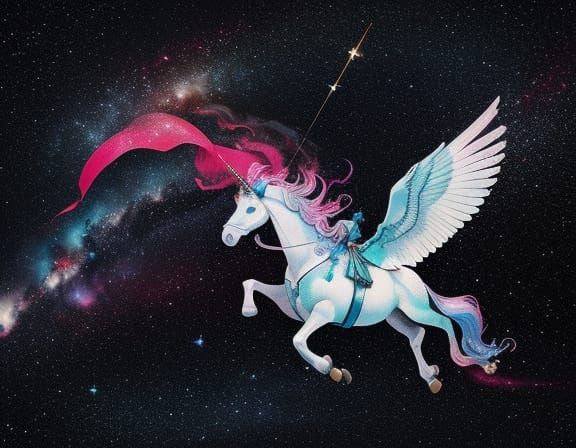 Origami Unicorn Soars Through Cosmic Sky