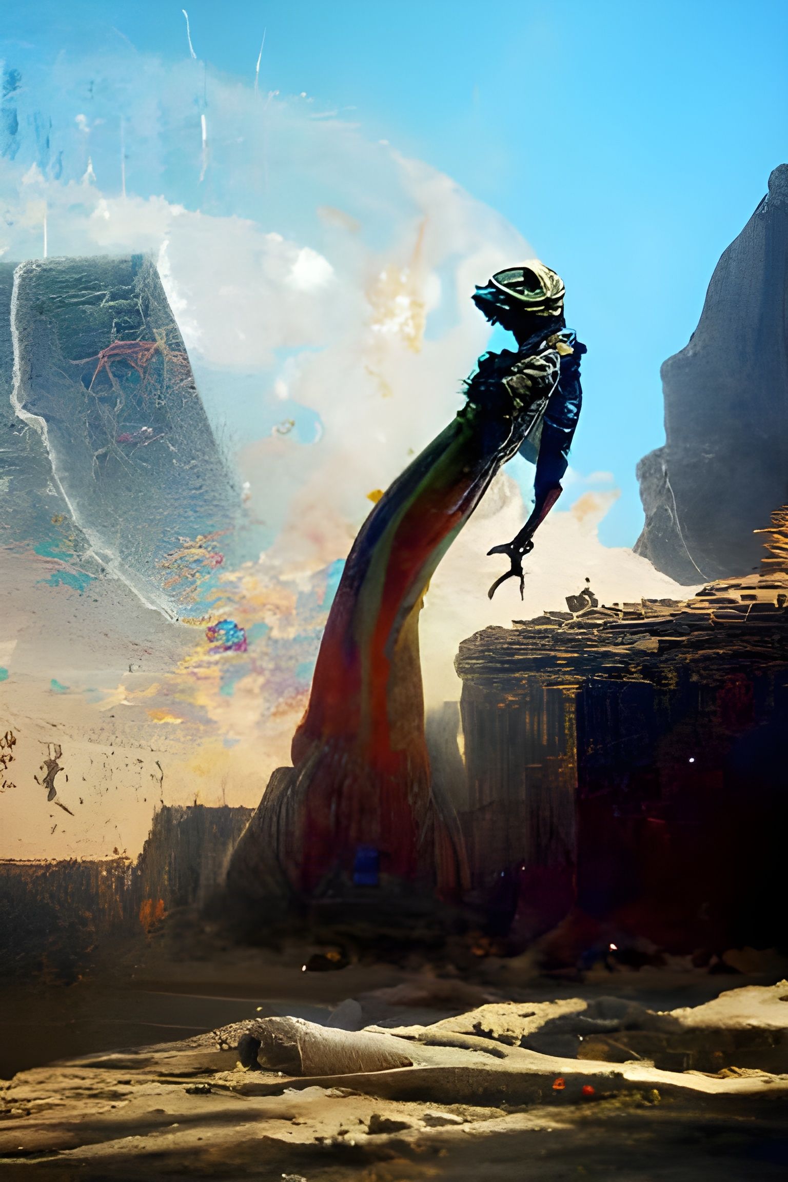 Holographic Lizard King: Cosmic Mixed Media Illustration