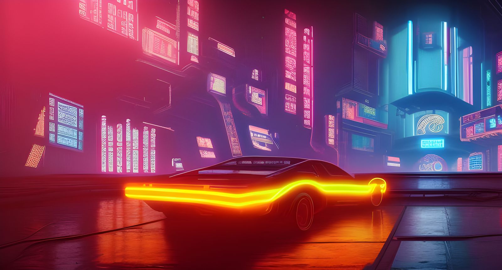 Cyberpunk Temple Overlooking Neon Cityscape