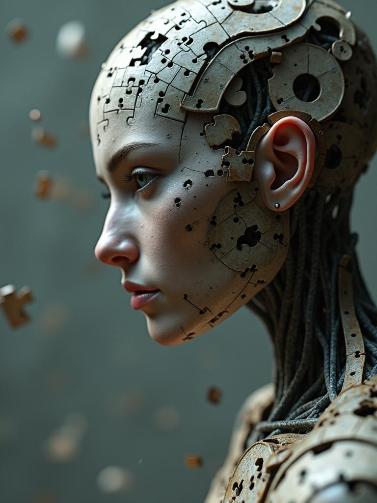 Jigsaw Puzzle Block Sculpture: Detailed Fantasy Photo