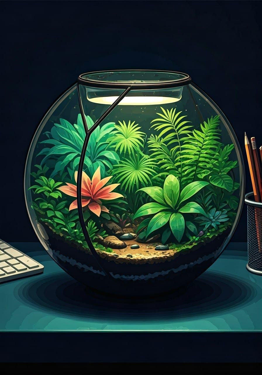 Surreal Tropical Oasis in Flat Manga Style