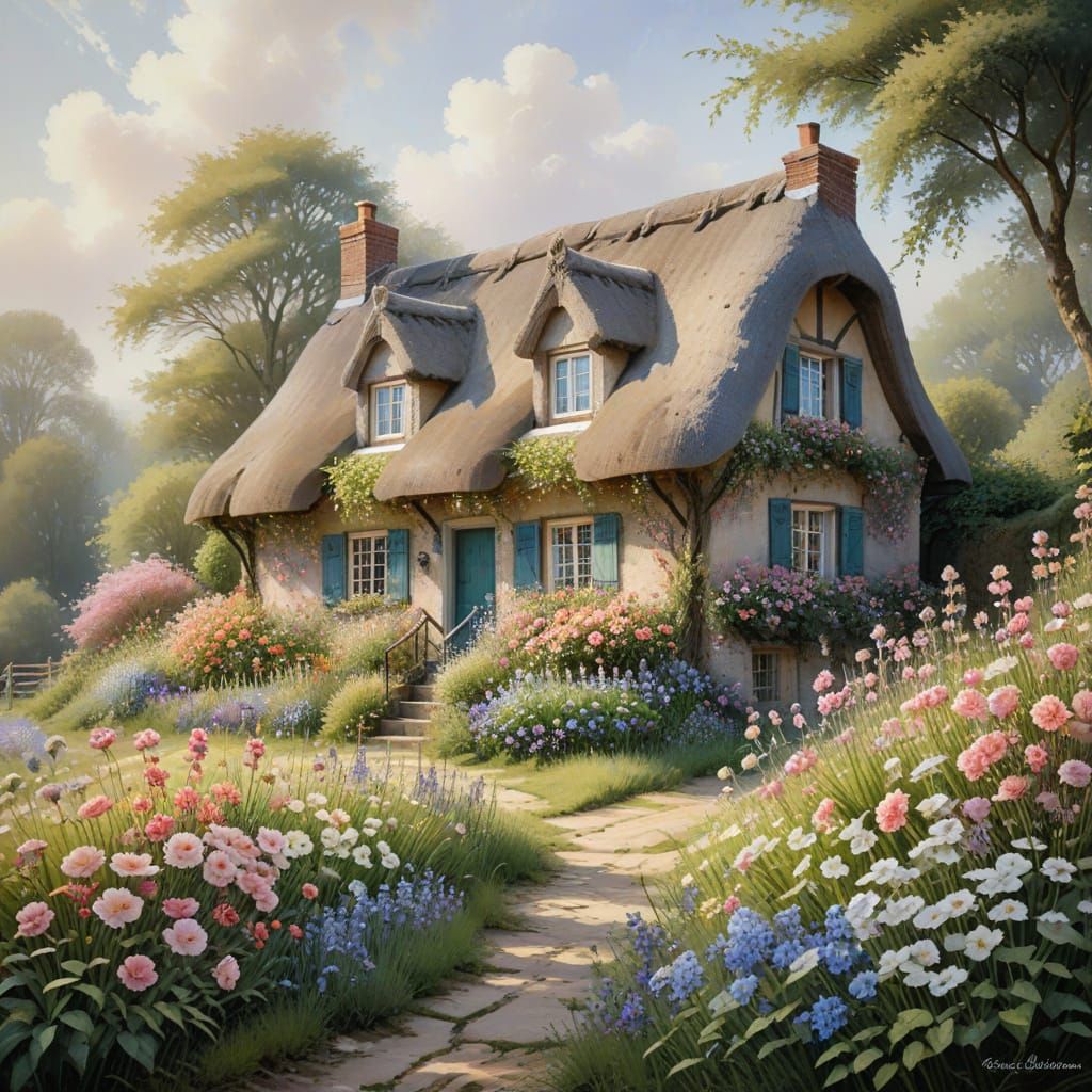 North Frisian Thatched Roof House in Spring Bloom