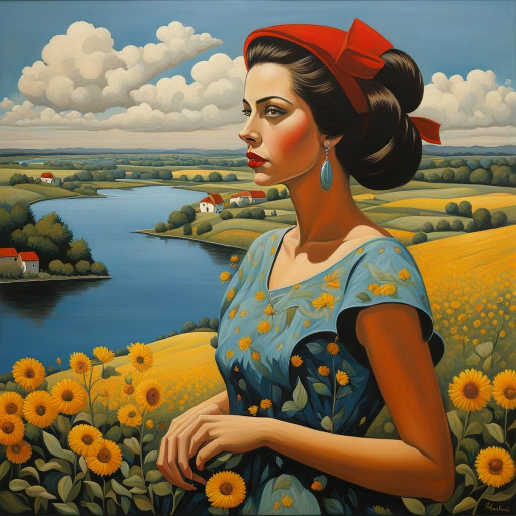 Enigmatic Female Portrait in Neo-Impressionist Style