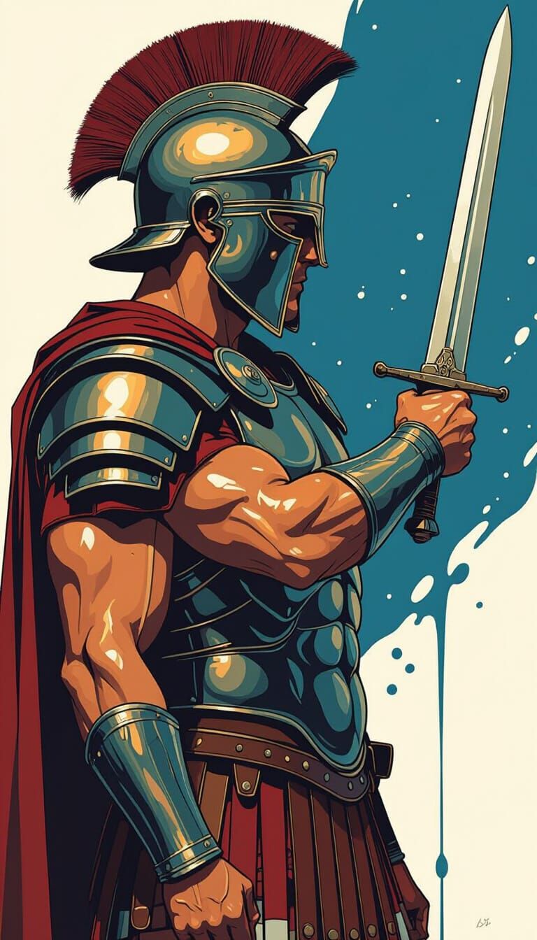 Gladiator in Armor: Minimalist Infographic Illustration