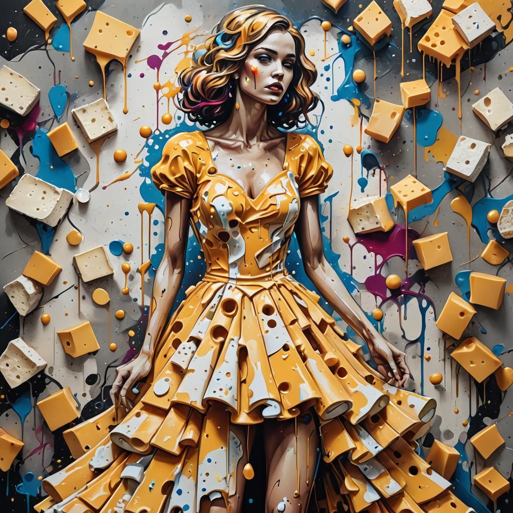 Woman in Cheese Dress: Graffiti Street Art