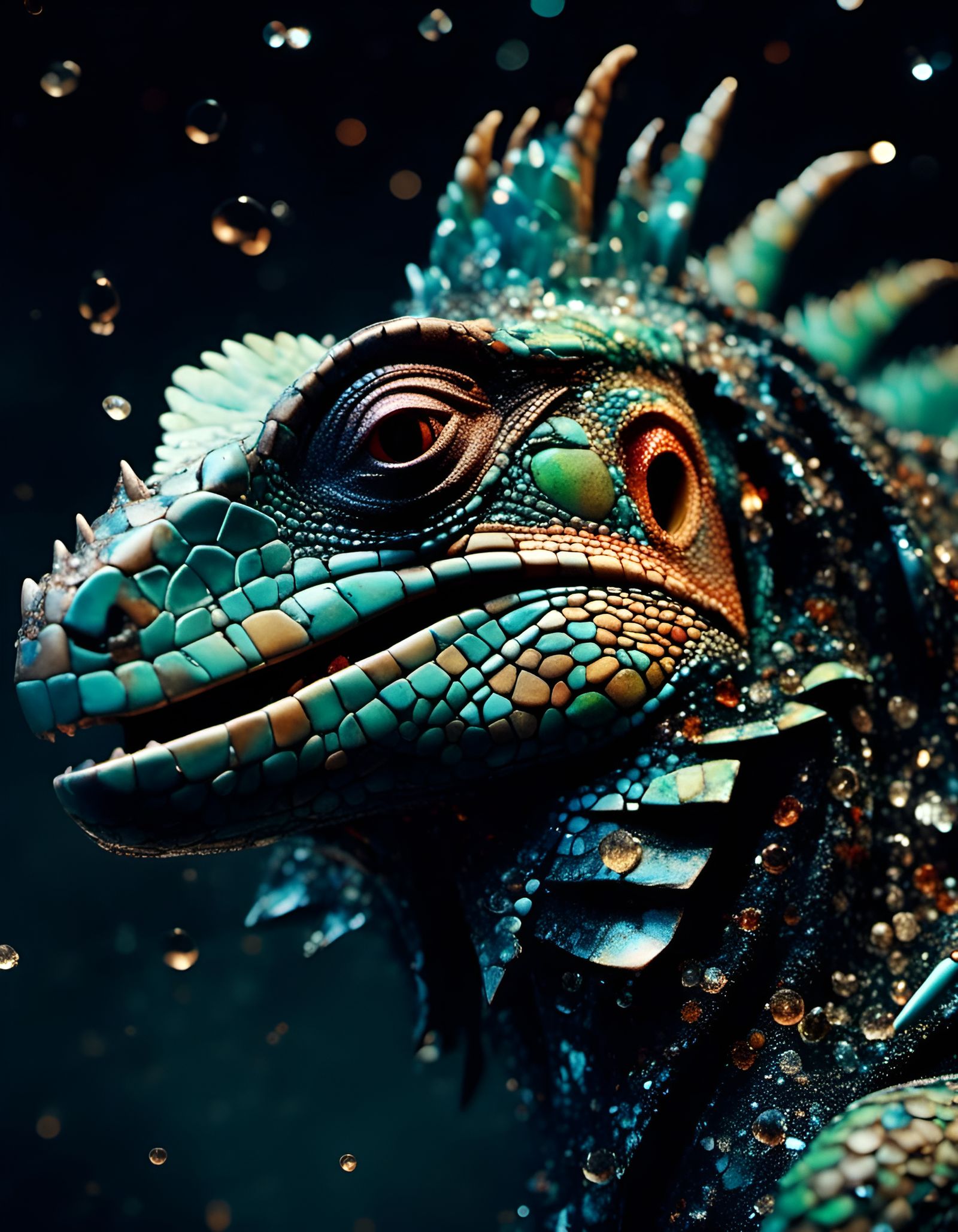 Iguana with Cracked Glass Effect: Life and Death