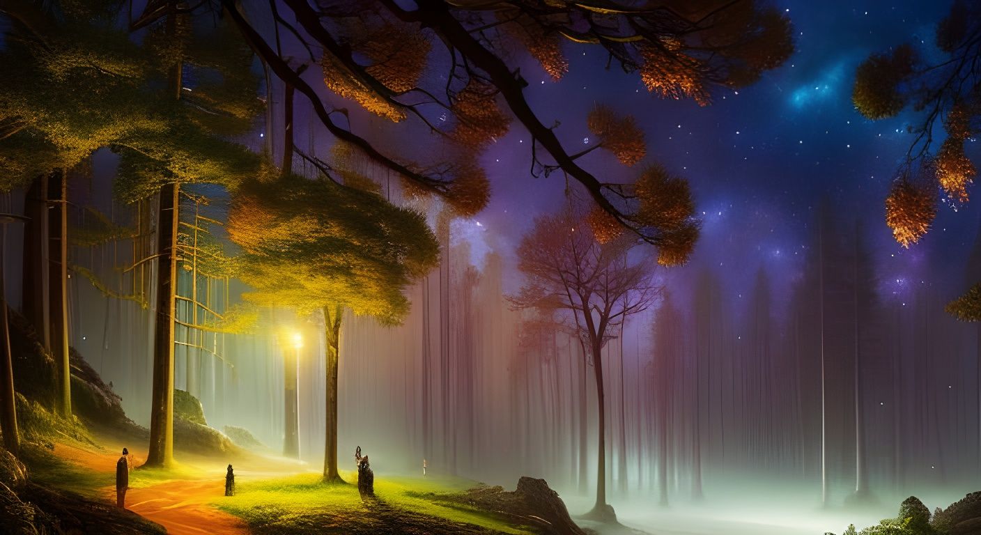 Tree of Life: Foggy Forest Scene in Watercolor Style