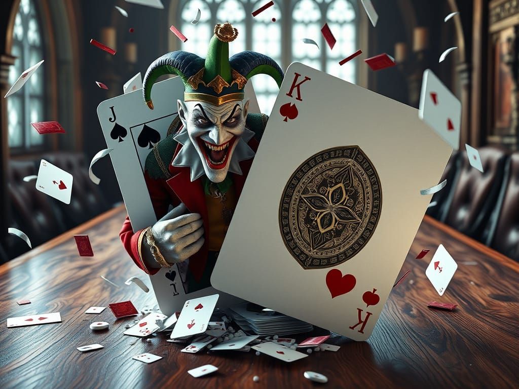 Joker and King Emerge From Playing Cards