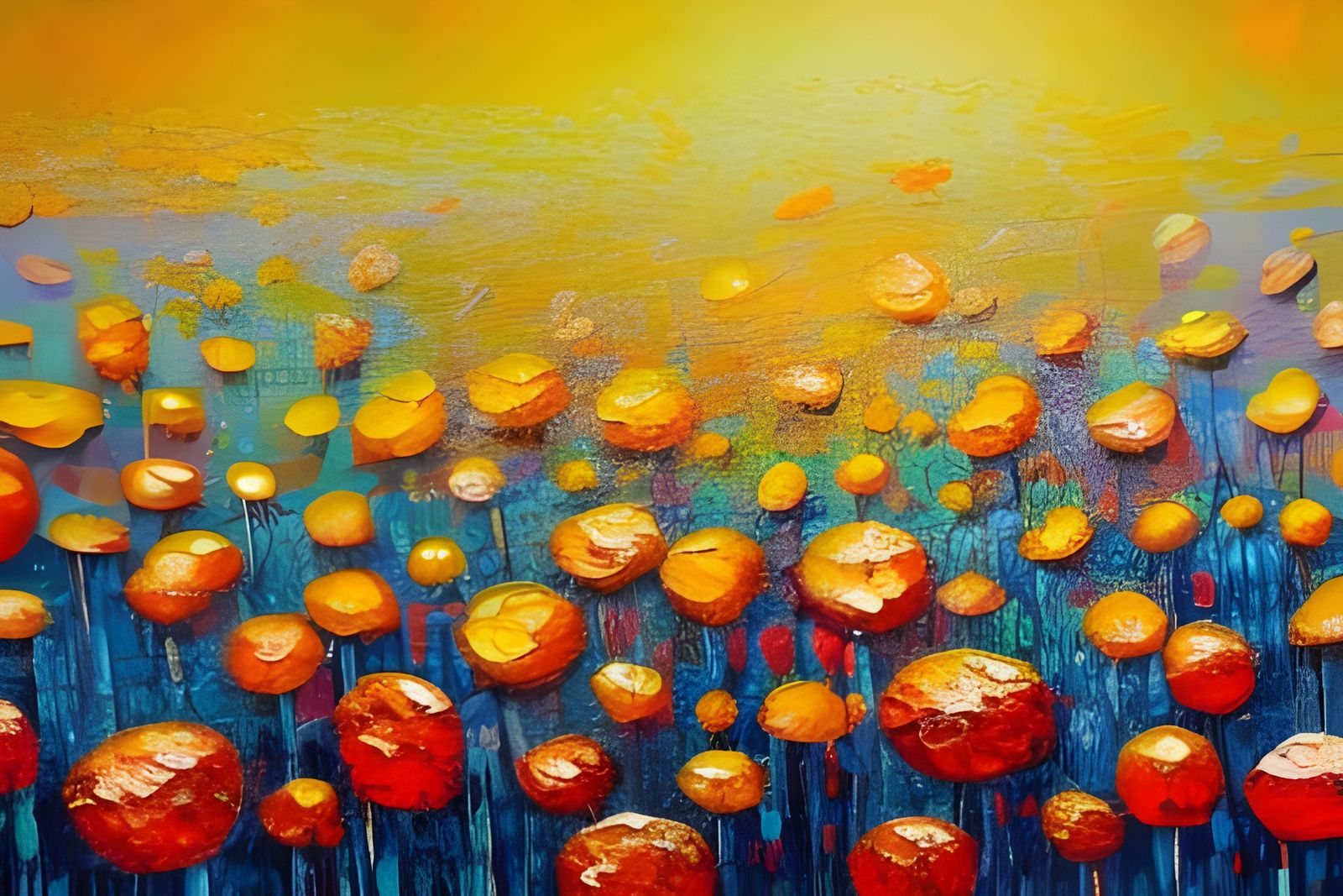 Luminous Metallic Flowers in Expressionist Style