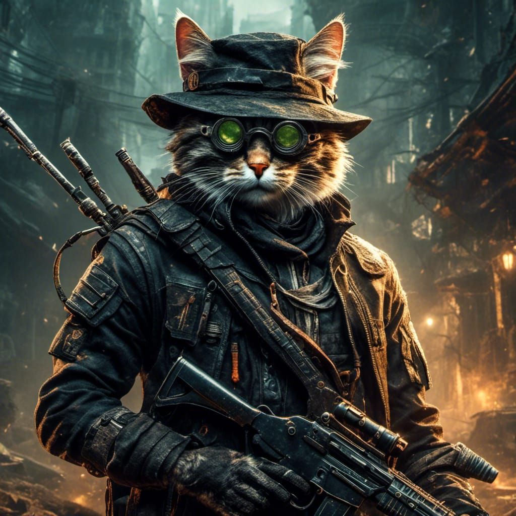 Intimidating Anthro Cat Bounty Hunter in Post-Apocalyptic Se...