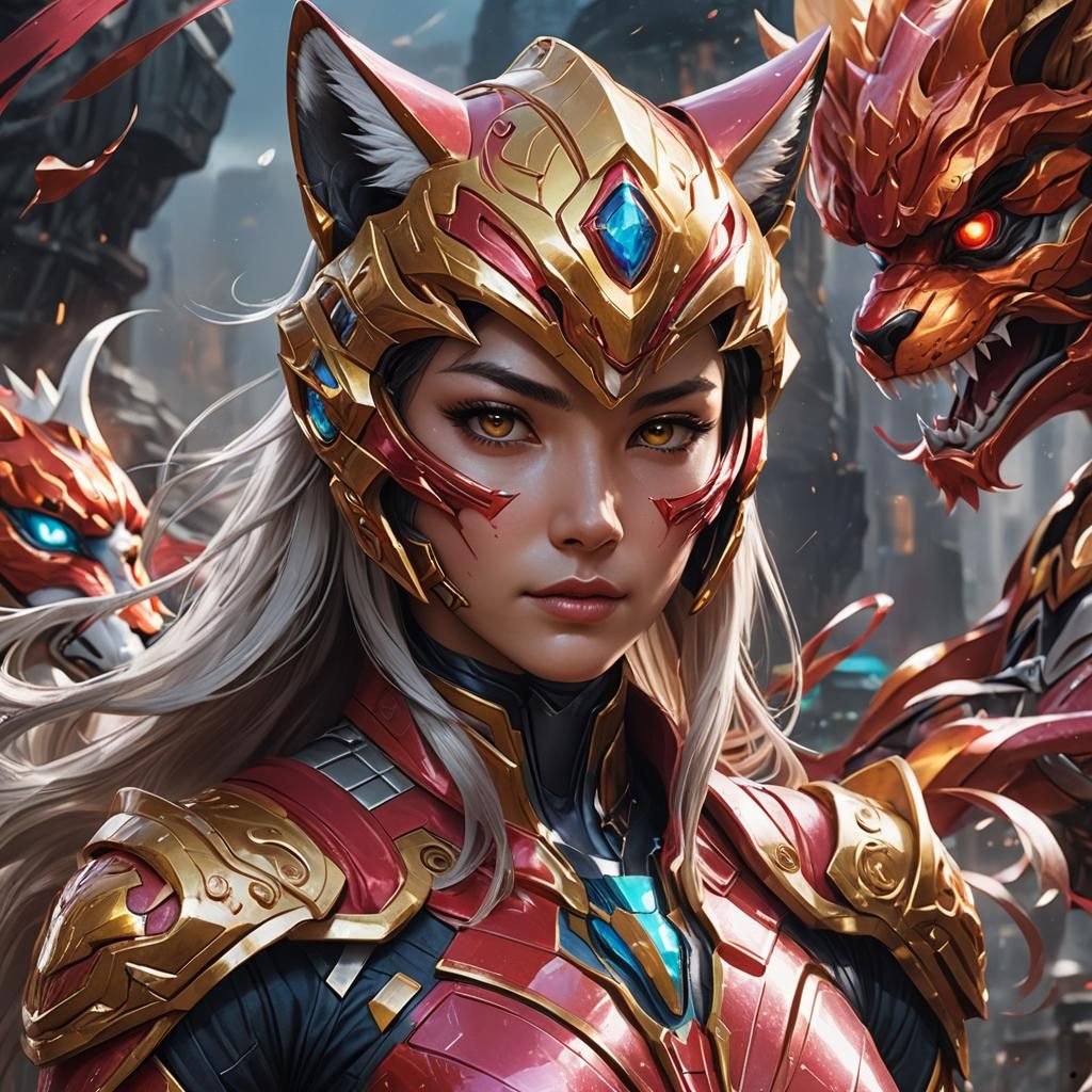 Kitsune Power Ranger Portrait in Detailed Splash Art